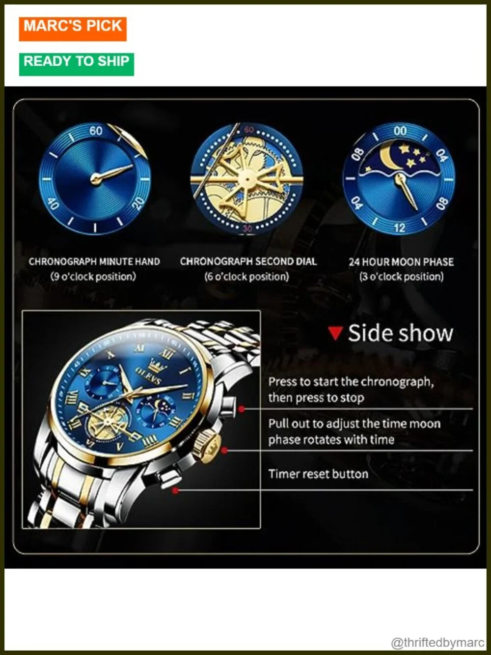 Luxury Stainless Steel Dress Watch with Chronograph and Date